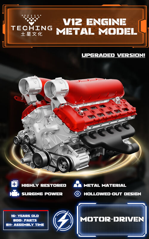 V12 Zwölf-Zylinder-Motor-Modell, alles Metall zusammengebaut und zusammengebaut, kann Mini-Motor-Spielzeug starten